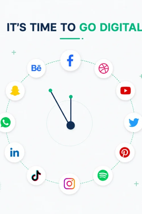 Digital marketing illustration showing connected social media platforms promoting online growth through the Best Social Media Marketing Agency.